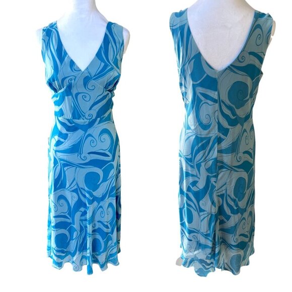 90'S/Y2K‎ BABY BLUE SWIRL GRAPHIC SLIP MIDI DRESS X LARGE EUC - Picture 3 of 4